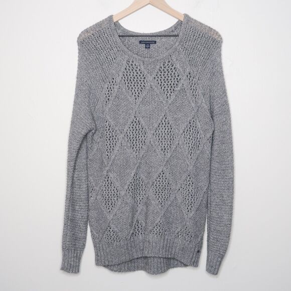 American Eagle Womens Knit Sweater Small Gray Academia Preppy Oversized Casual - Picture 1 of 11